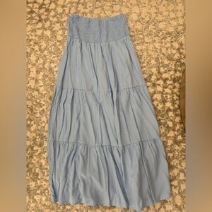 Light Blue Tiered Midi strapless Dress from these three!